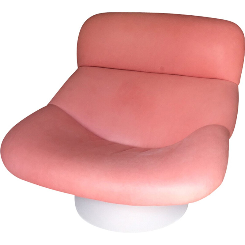Pink easy chair in leather and metal by Geoffrey Harcourt produced by Artifort - 1970s