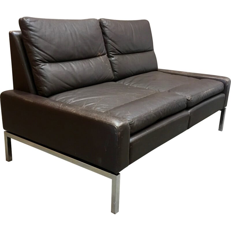 2 seater leather and chromed metal sofa - 1960s