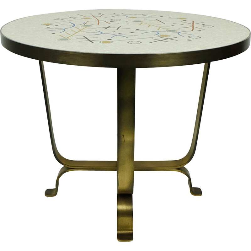 Mosaic side table with solid brass base - 1950s