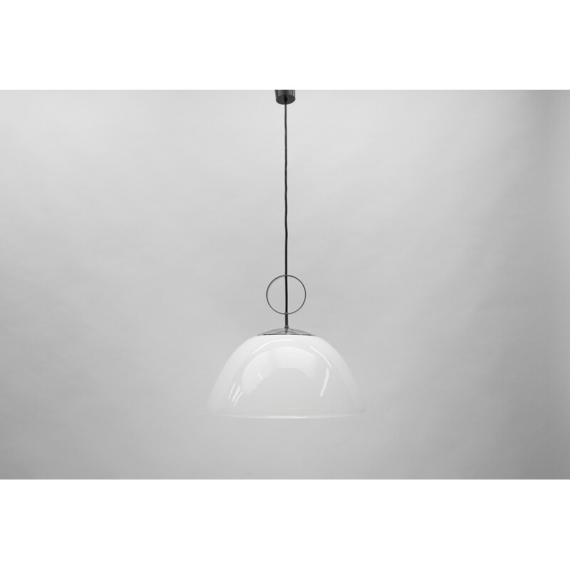 Vintage milk glass and metal pendant lamp by Glashütte Limburg, Germany 1970