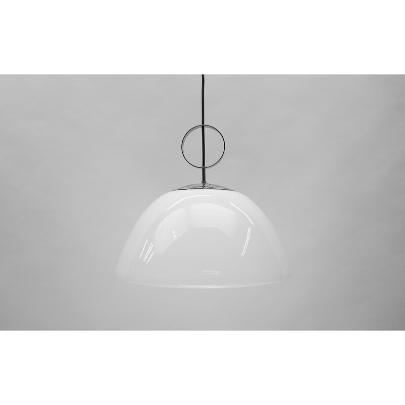 Vintage milk glass and metal pendant lamp by Glashütte Limburg, Germany 1970