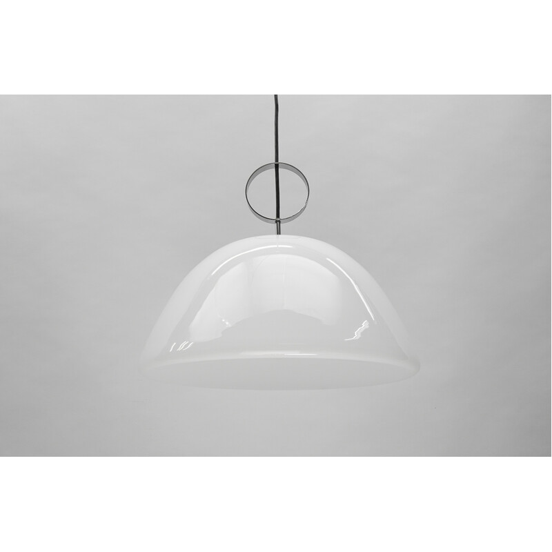 Vintage milk glass and metal pendant lamp by Glashütte Limburg, Germany 1970