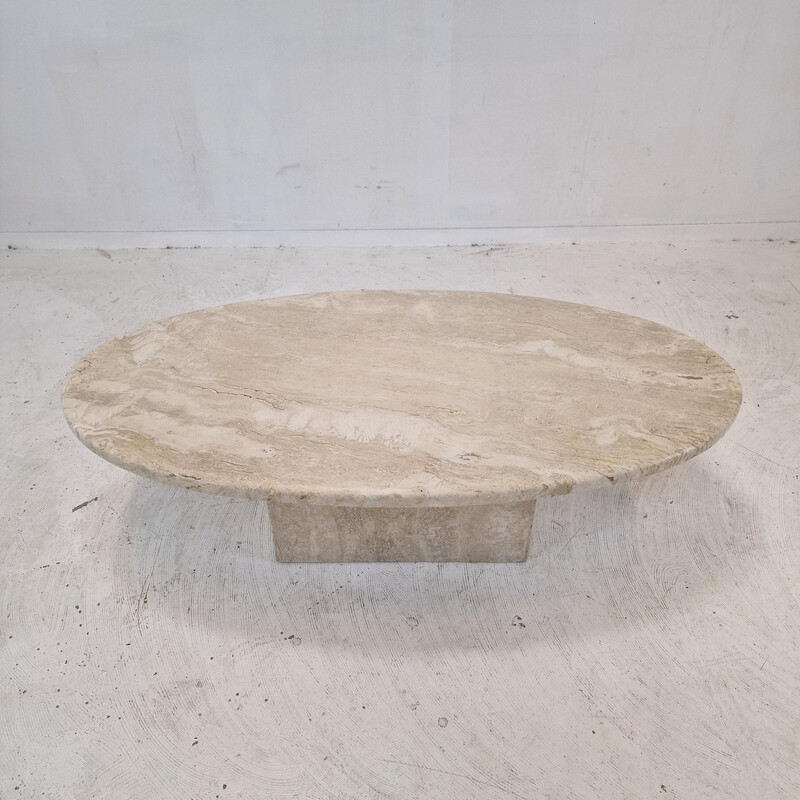 Table basse vitage ovale en travertin, Italie 1980