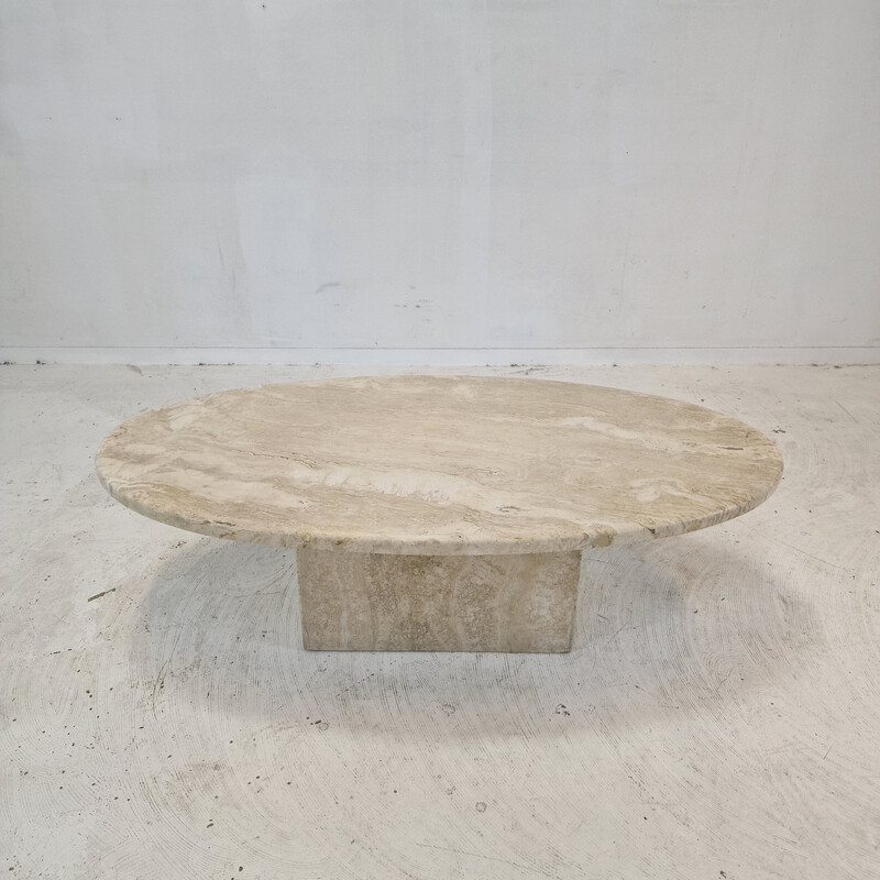 Table basse vitage ovale en travertin, Italie 1980