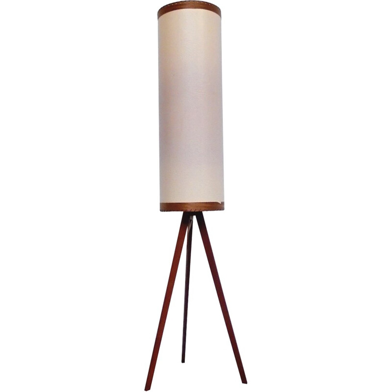 Tripod tube beige floor lamp - 1950s