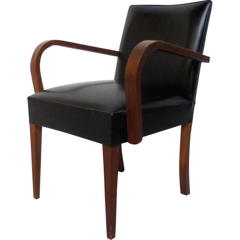 Black leatherette Bridge armchair- 1950s