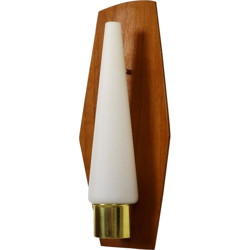 Scandinavian wall lamp with milk glass and teak - 1960s