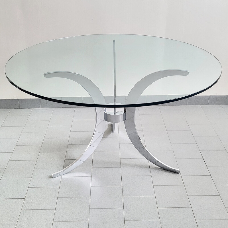 Vintage dining table in solid and chromed steel by Gastone Rinaldi, 1970