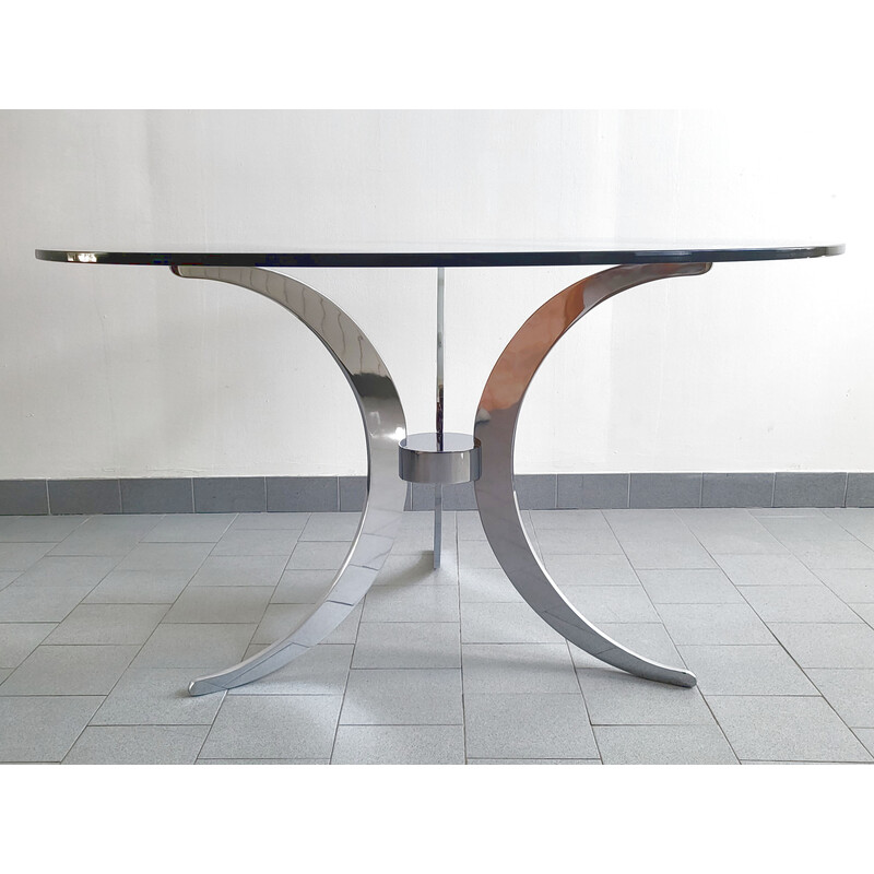 Vintage dining table in solid and chromed steel by Gastone Rinaldi, 1970