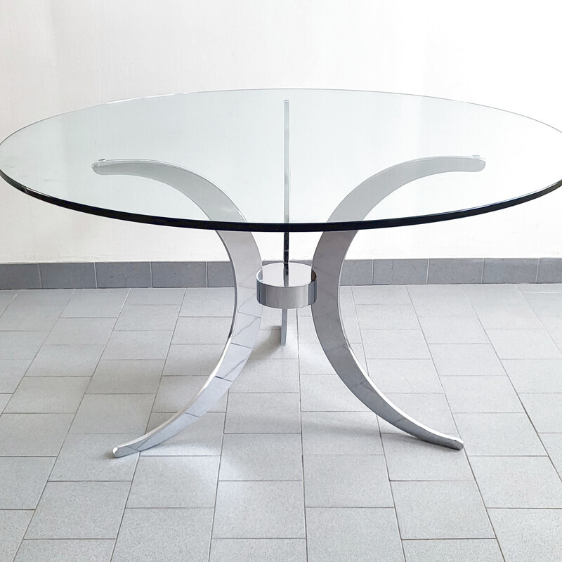 Vintage dining table in solid and chromed steel by Gastone Rinaldi, 1970