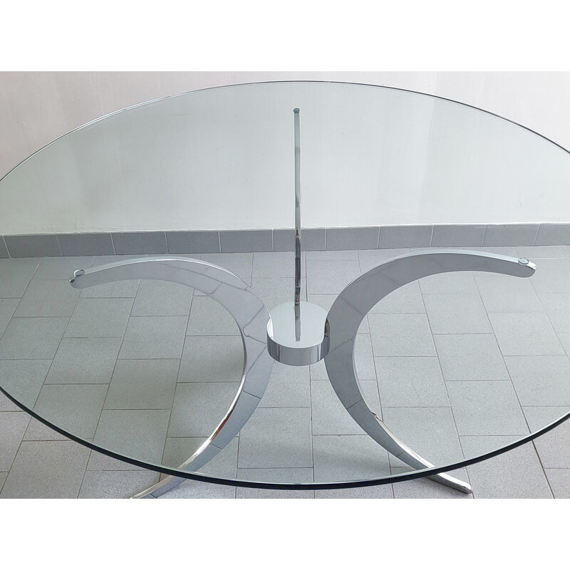 Vintage dining table in solid and chromed steel by Gastone Rinaldi, 1970
