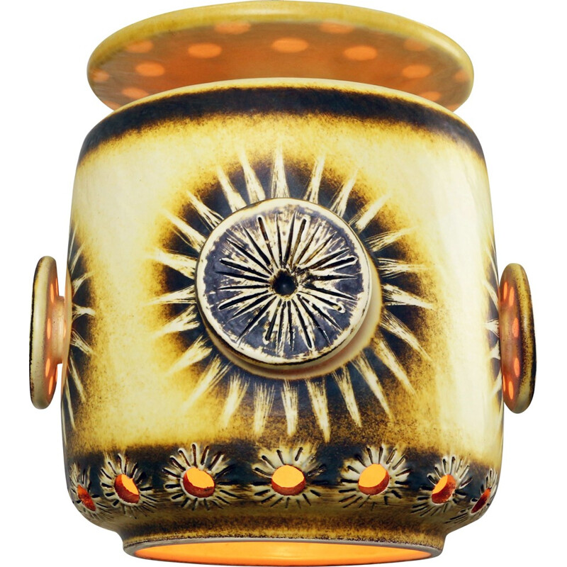 Yellow star decor ceramic pendant lamp - 1960s