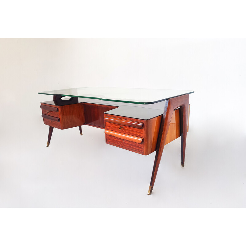 Vintage wood and glass desk by Vittorio Dassi, 1950