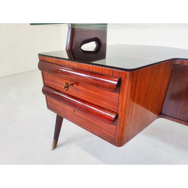 Vintage wood and glass desk by Vittorio Dassi, 1950