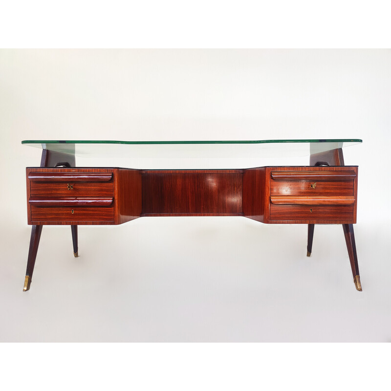 Vintage wood and glass desk by Vittorio Dassi, 1950