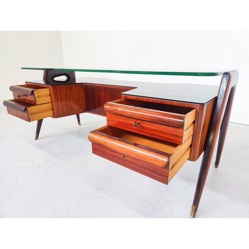Vintage houten en glazen bureau van Vittorio Dassi, 1950
