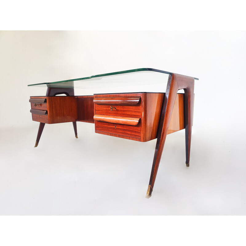 Bureau vintage en bois et verre par Vittorio Dassi, 1950