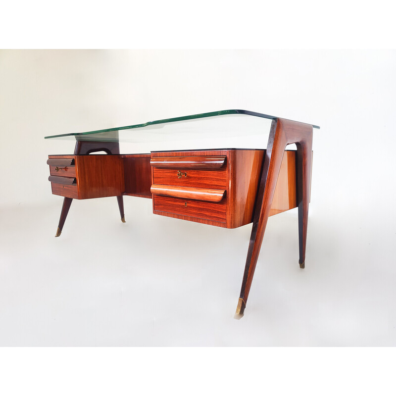 Vintage wood and glass desk by Vittorio Dassi, 1950