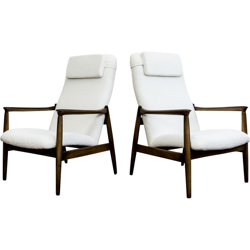 Pair of vintage Gfm 64 white loop armchairs by Edmund Homa, 1960