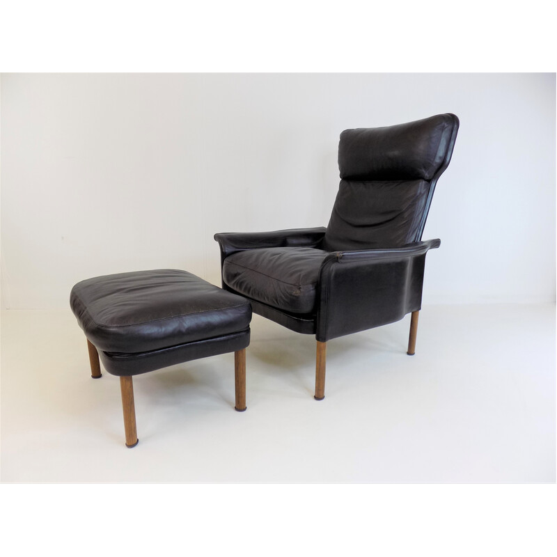 Cadeira otomana de couro vintage de Hans Olsen, 1960