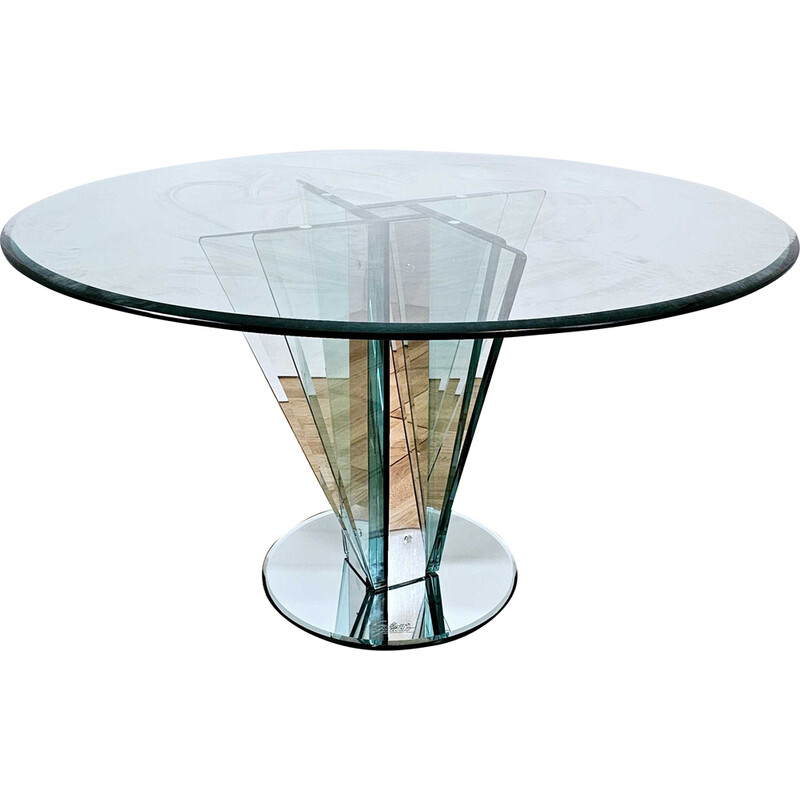 Table vintage "Vaso" en verre et chrome par Pierangelo Gallotti pour Gallotti et Radice, 1980