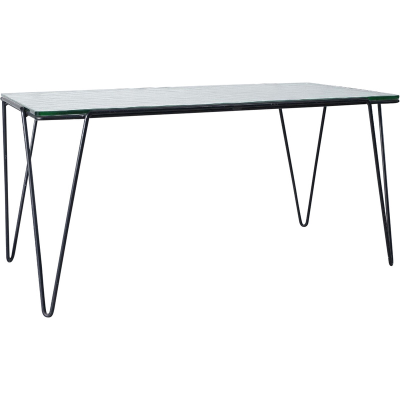 Vintage metal and glass coffee table by Arnold Bueno de Mesquita, 1950