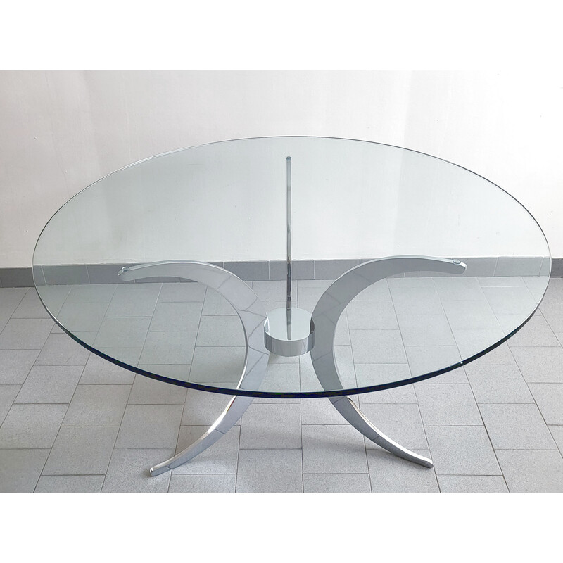 Vintage dining table in solid and chromed steel by Gastone Rinaldi, 1970