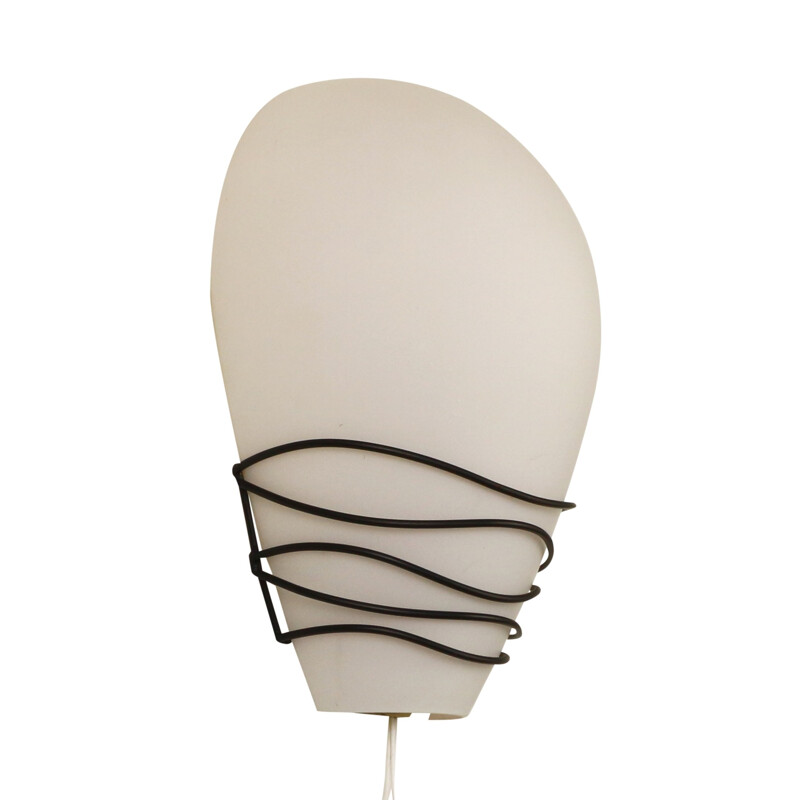 Philips wall light made of milk glass and black wire - 1950s
