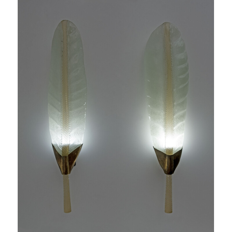 Pair of vintage wall lamp in Murano glass and brass by Ercole Barovier, Italy 1930