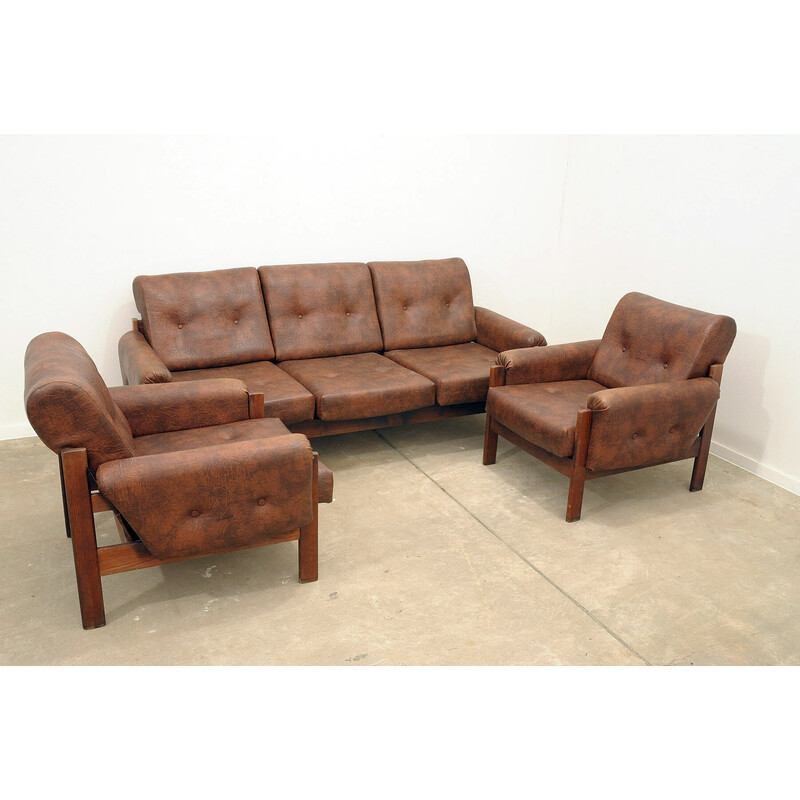 Vintage leatherette lounge set, Czechoslovakia 1970