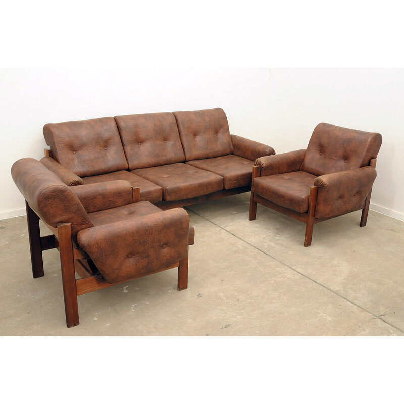 Vintage leatherette lounge set, Czechoslovakia 1970