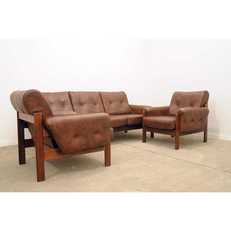 Vintage leatherette lounge set, Czechoslovakia 1970