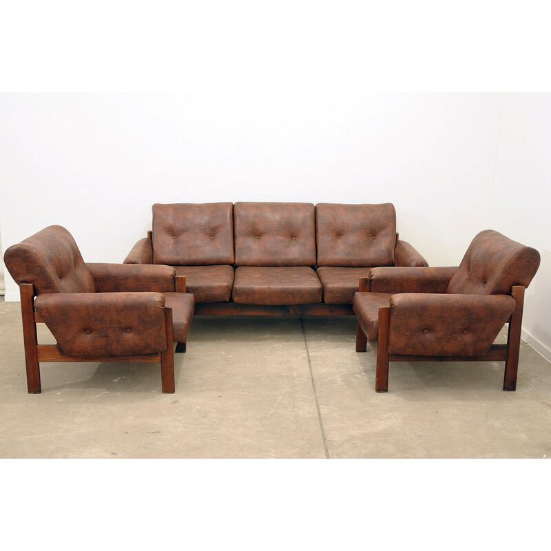 Vintage leatherette lounge set, Czechoslovakia 1970