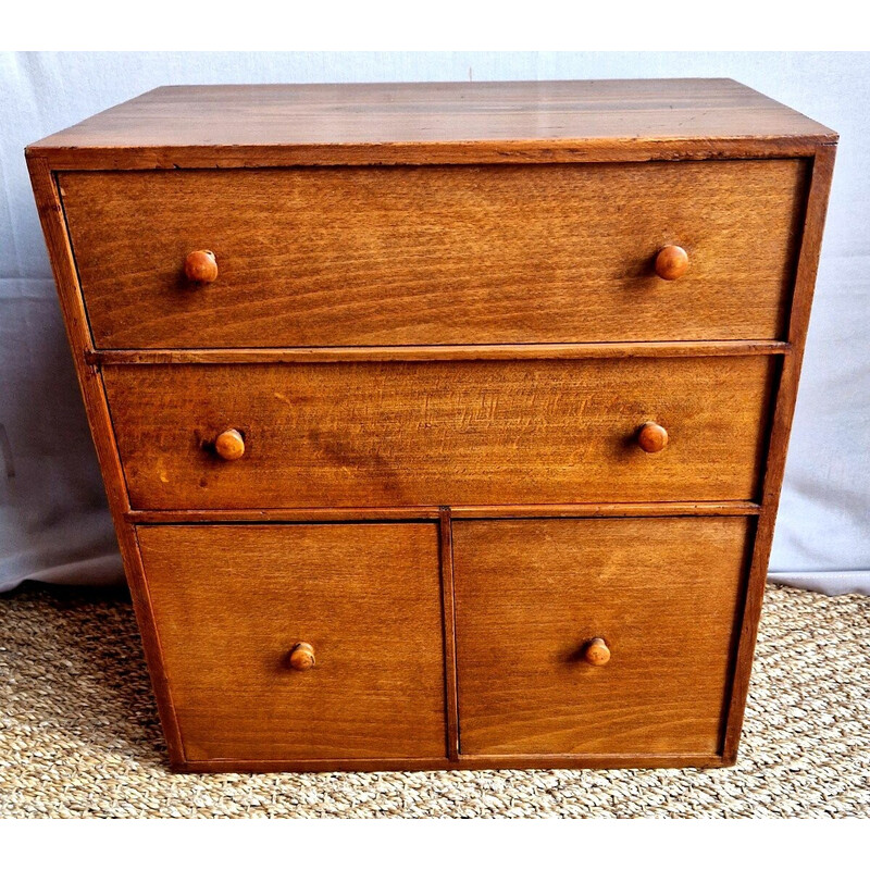 Vintage 4-drawer beech clock cabinet