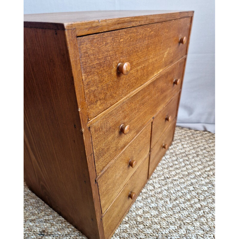 Vintage 6-drawer beech clock cabinet