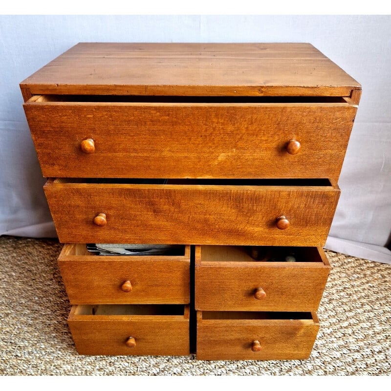 Vintage 6-drawer beech clock cabinet