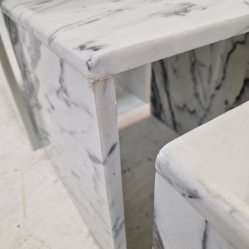 Set of 3 vintage marble nesting tables, Italy 1980