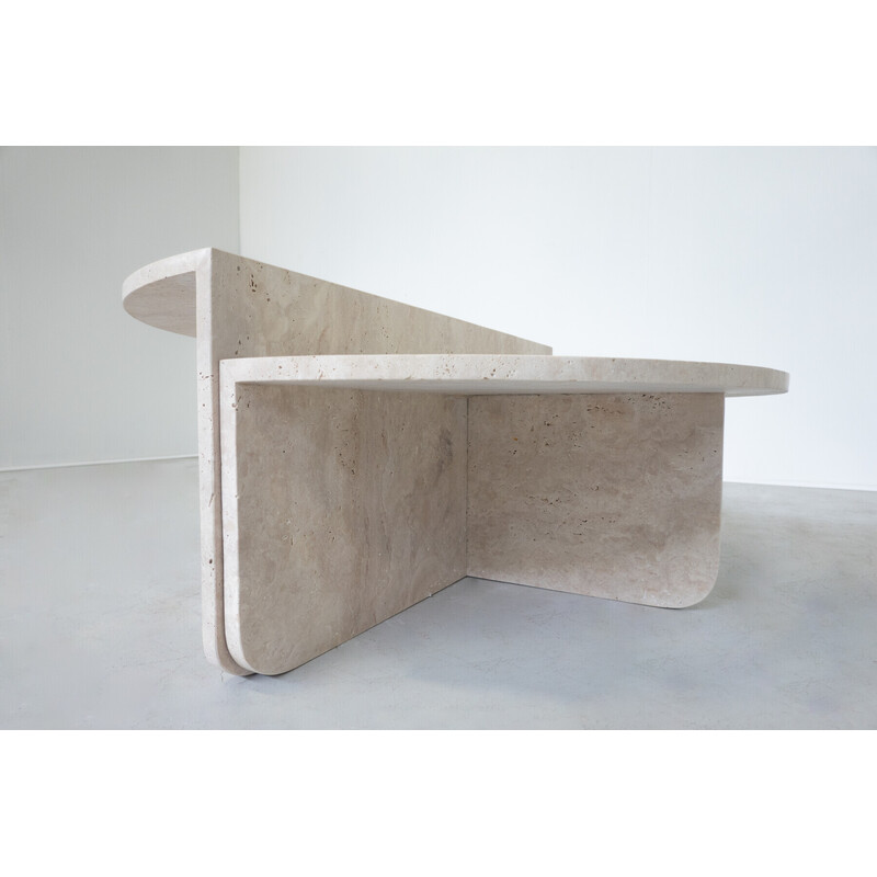 Vintage two-part travertine coffee table, Italy 1970