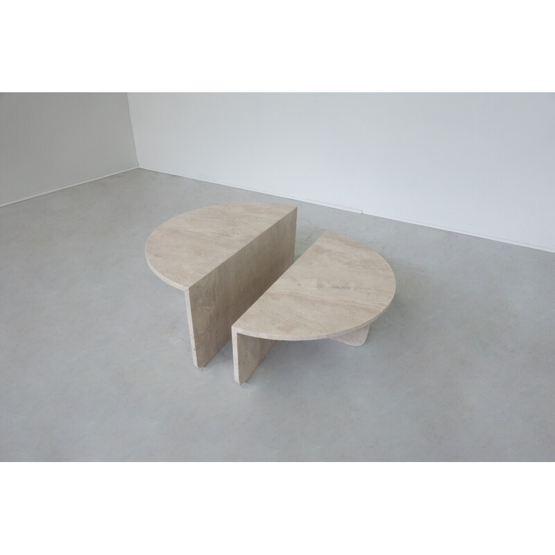 Vintage two-part travertine coffee table, Italy 1970