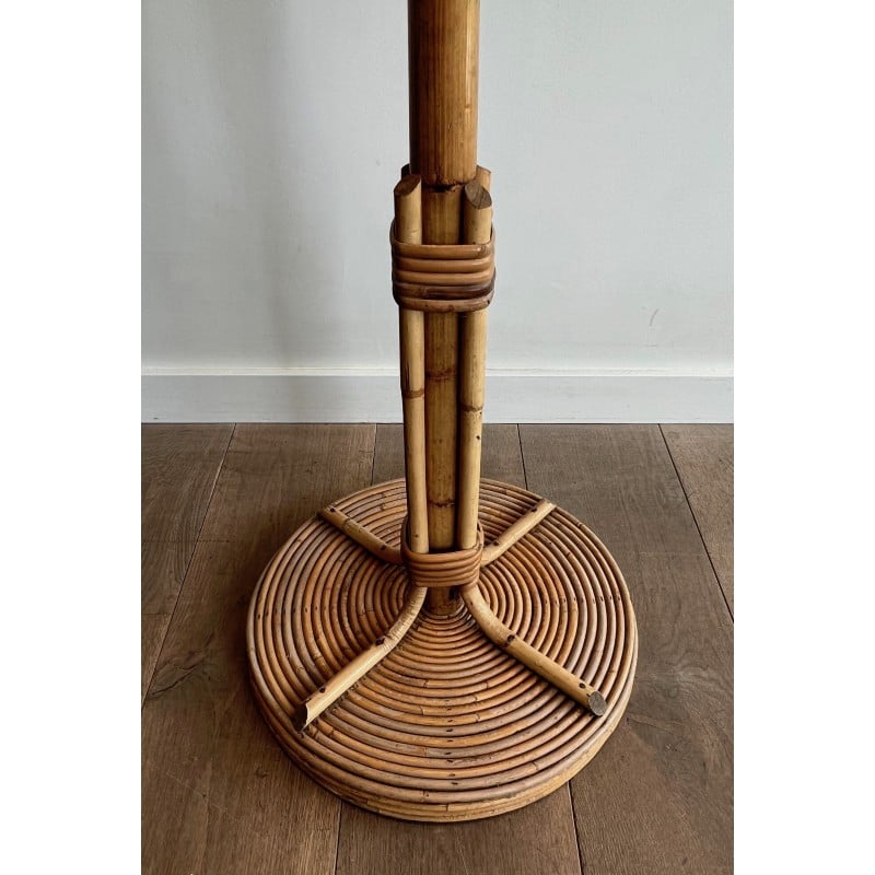 Vintage coat stand in rattan and brass, France 1970