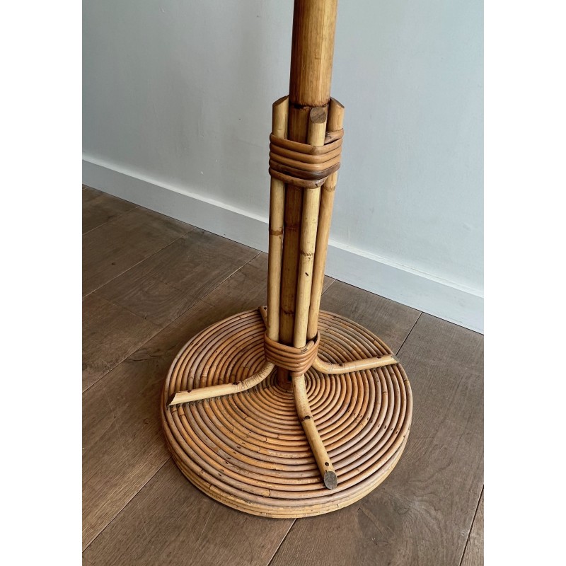 Vintage coat stand in rattan and brass, France 1970