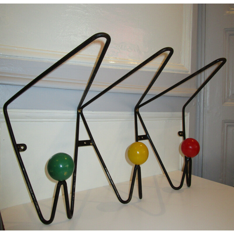 Wall iron coat rack by Roger FERAUD - 1950s