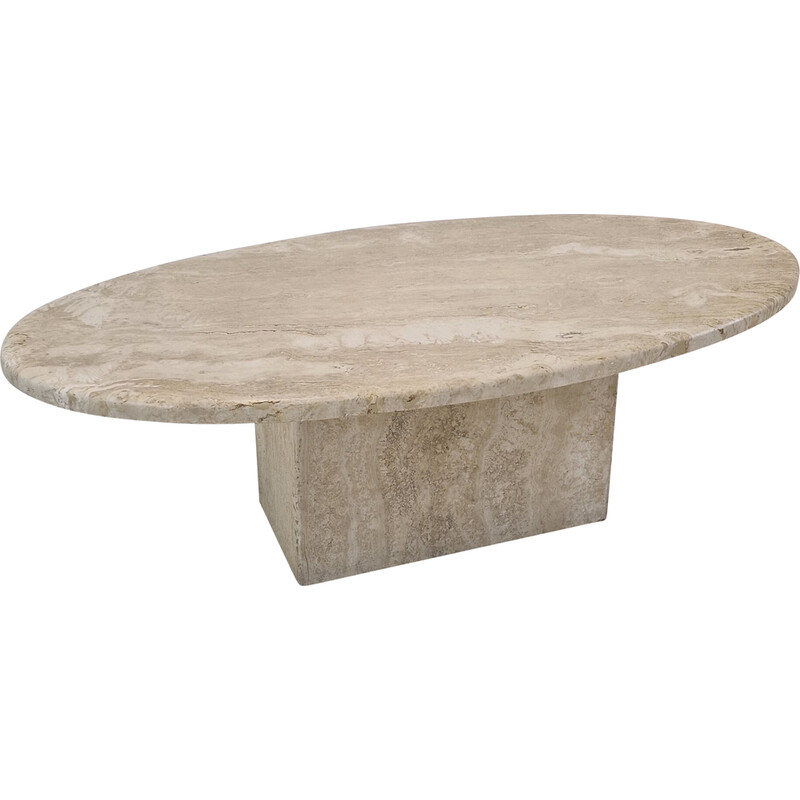 Table basse vitage ovale en travertin, Italie 1980