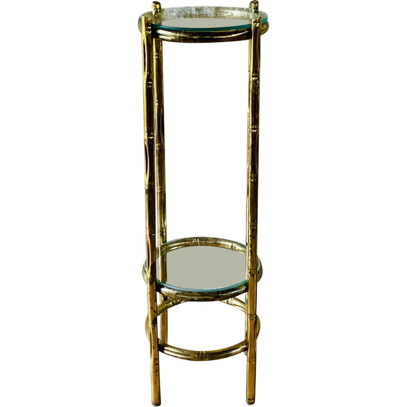 Vintage faux bamboo brass cabinet with 2 glass shelves, 1920-1930
