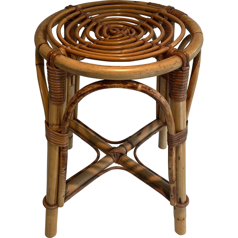 Vintage rattan stool, France 1950
