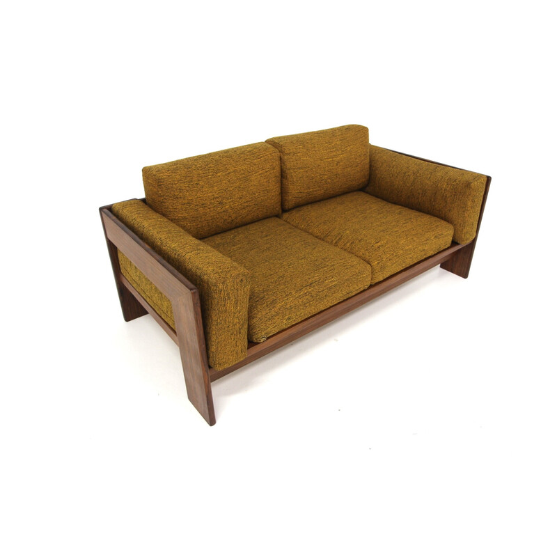 Vintage "bastiano" sofa in rosewood and fabric by Tobia Scarpa for Gavina, Italy 1960