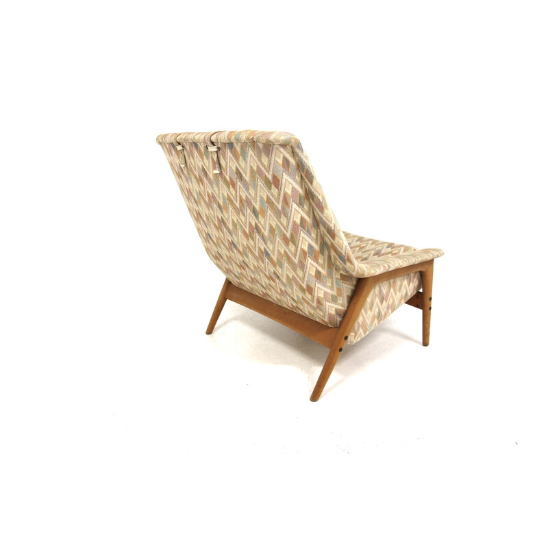 Vintage Scandinavian "Profil" armchair in beech and fabric by Folke Ohlsson for Dux, Sweden 1960