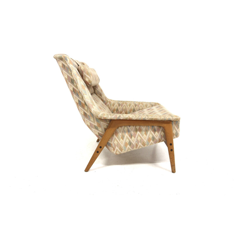 Vintage Scandinavian "Profil" armchair in beech and fabric by Folke Ohlsson for Dux, Sweden 1960