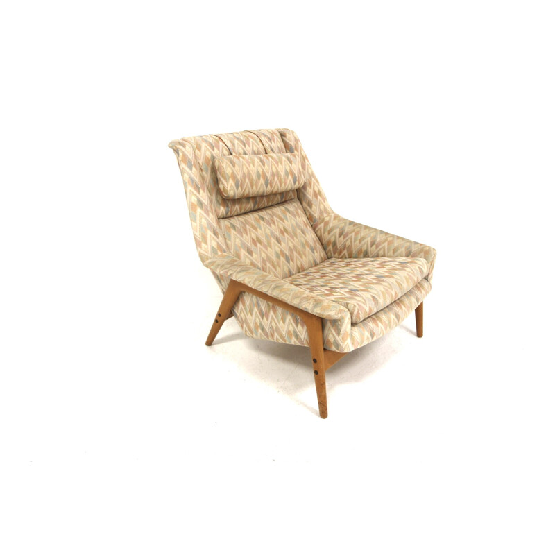 Fauteuil scandinave vintage "Profil" en hêtre et tissu par Folke Ohlsson pour Dux, Suède 1960