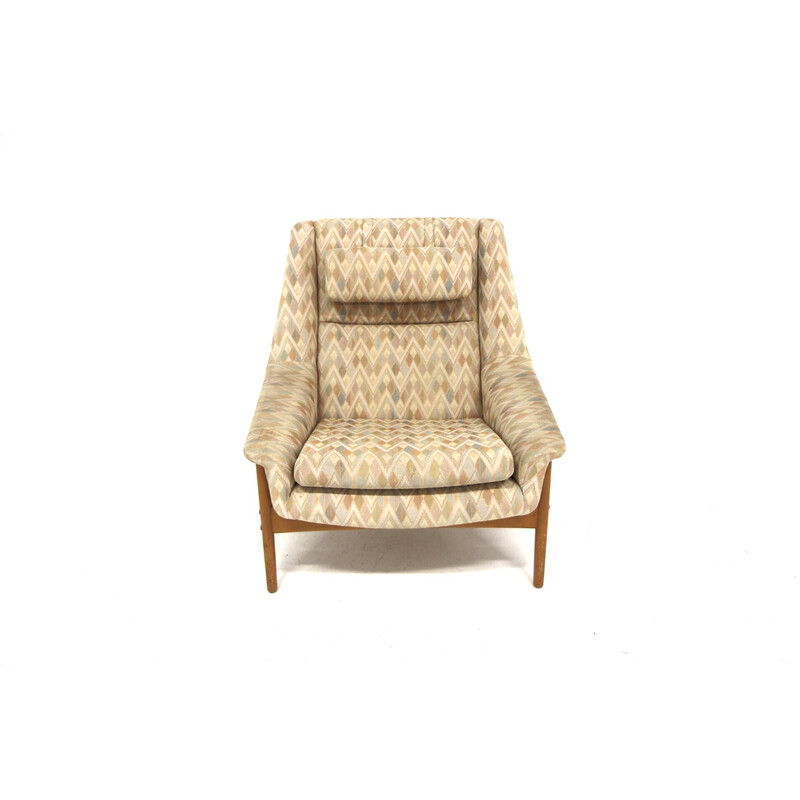 Fauteuil scandinave vintage "Profil" en hêtre et tissu par Folke Ohlsson pour Dux, Suède 1960